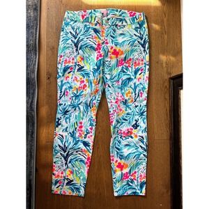 Lilly Pulitzer Kelly Skinny Ankle Pant Serene Blue Tippy Top Jungle Print Sz 12